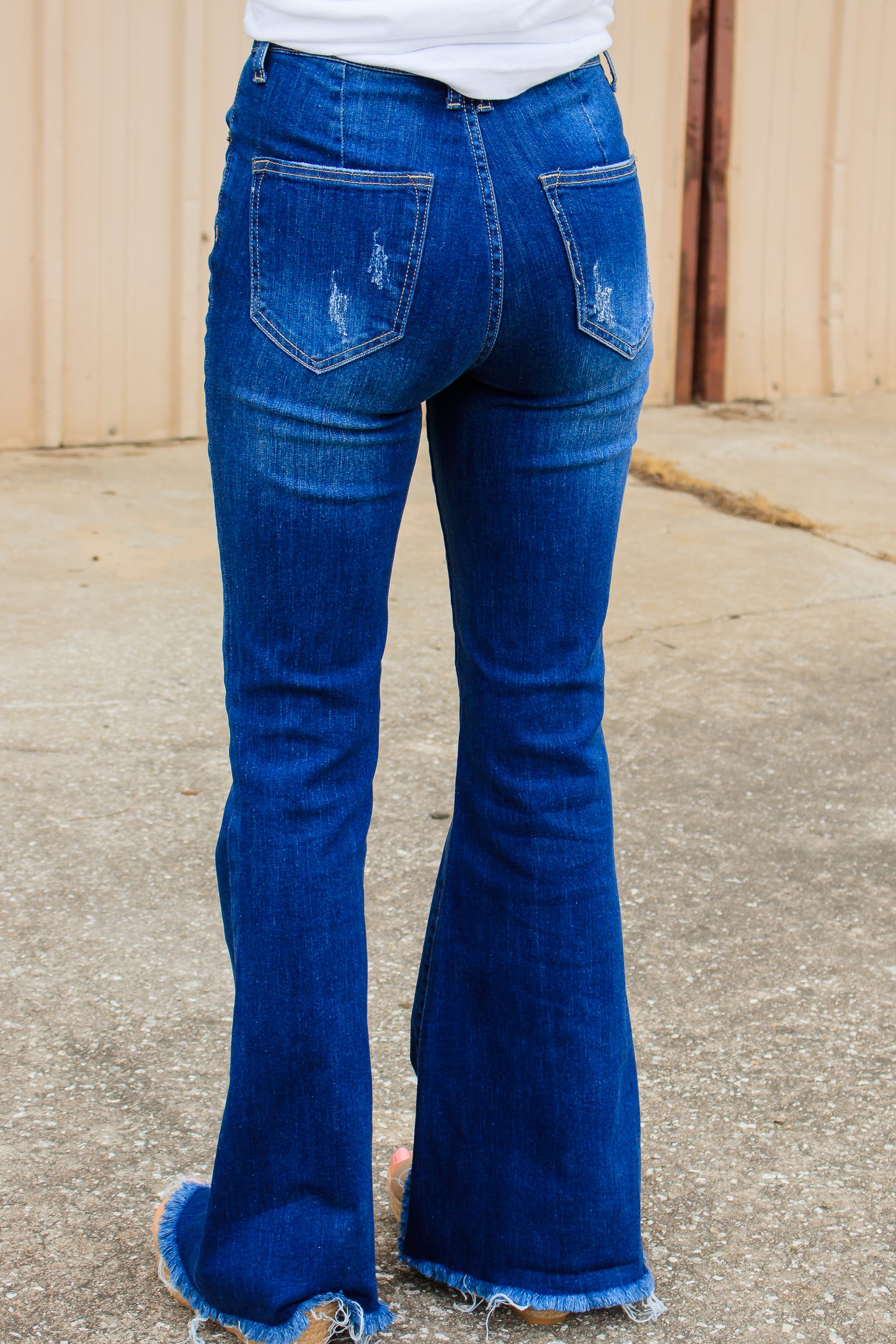 Vivian Vintage Frayed Hem Flare - Dark Wash