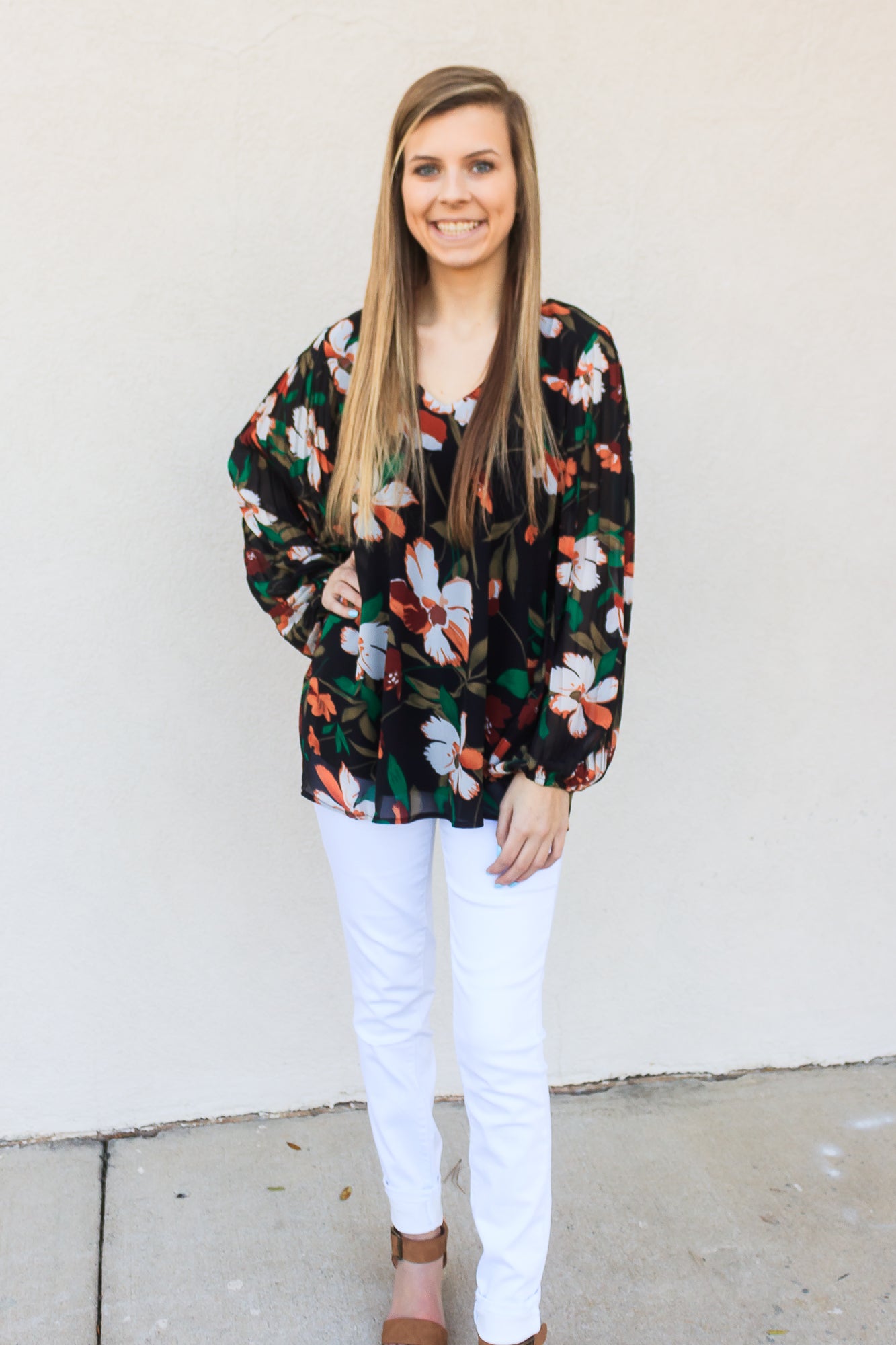 Kate Floral Top - Black