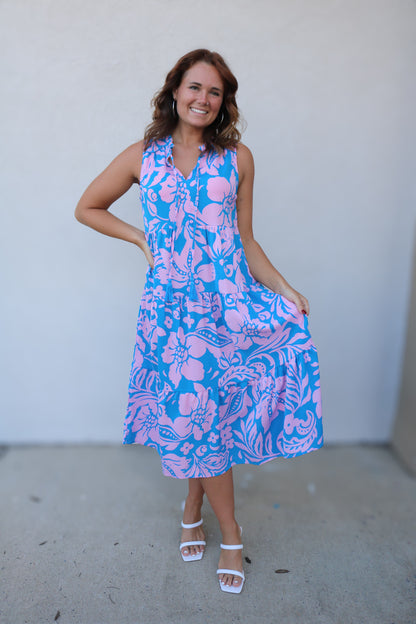 Annalisa Midi Dress- Pink/Blue