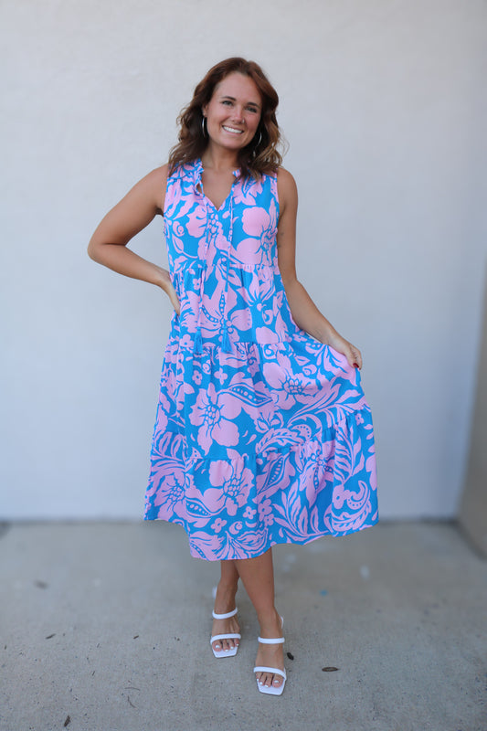 Annalisa Midi Dress- Pink/Blue