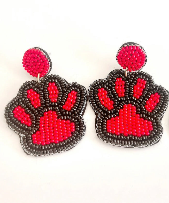 Georgia Paw Print Seed Bead Earrings