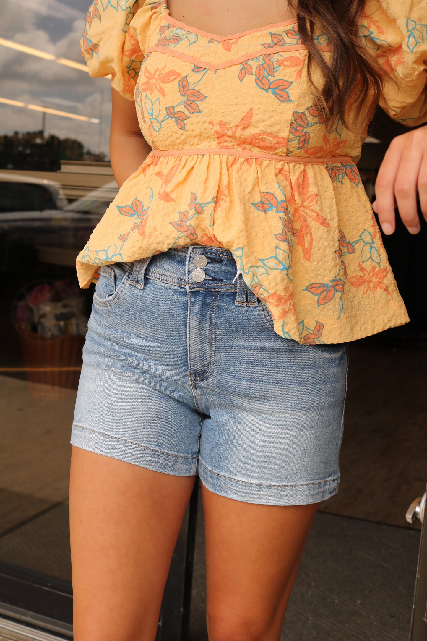 Charla High Rise Denim Shorts