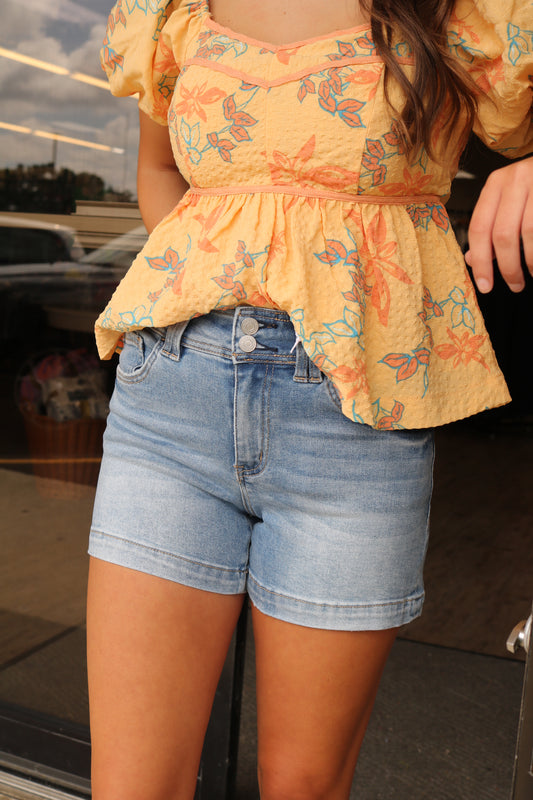 Charla High Rise Denim Shorts