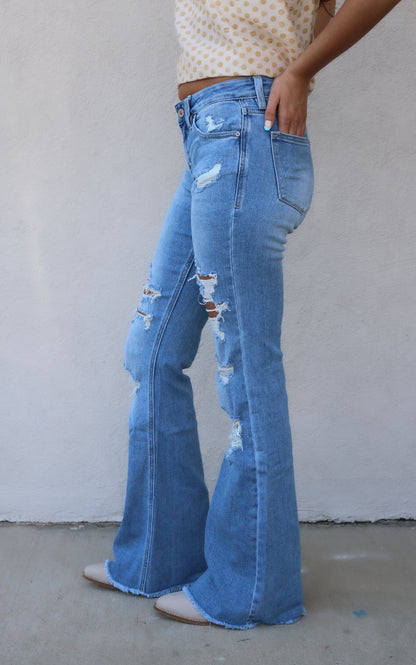 Katie Mid Rise Distressed Flare