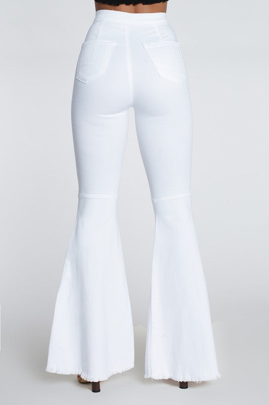 Farrah High Rise Distressed Bell Bottoms - White