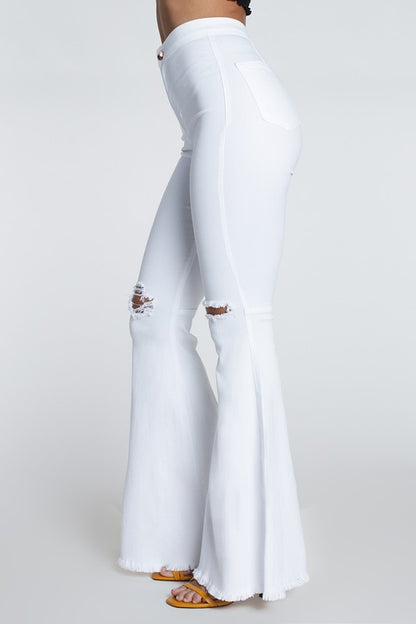Farrah High Rise Distressed Bell Bottoms - White