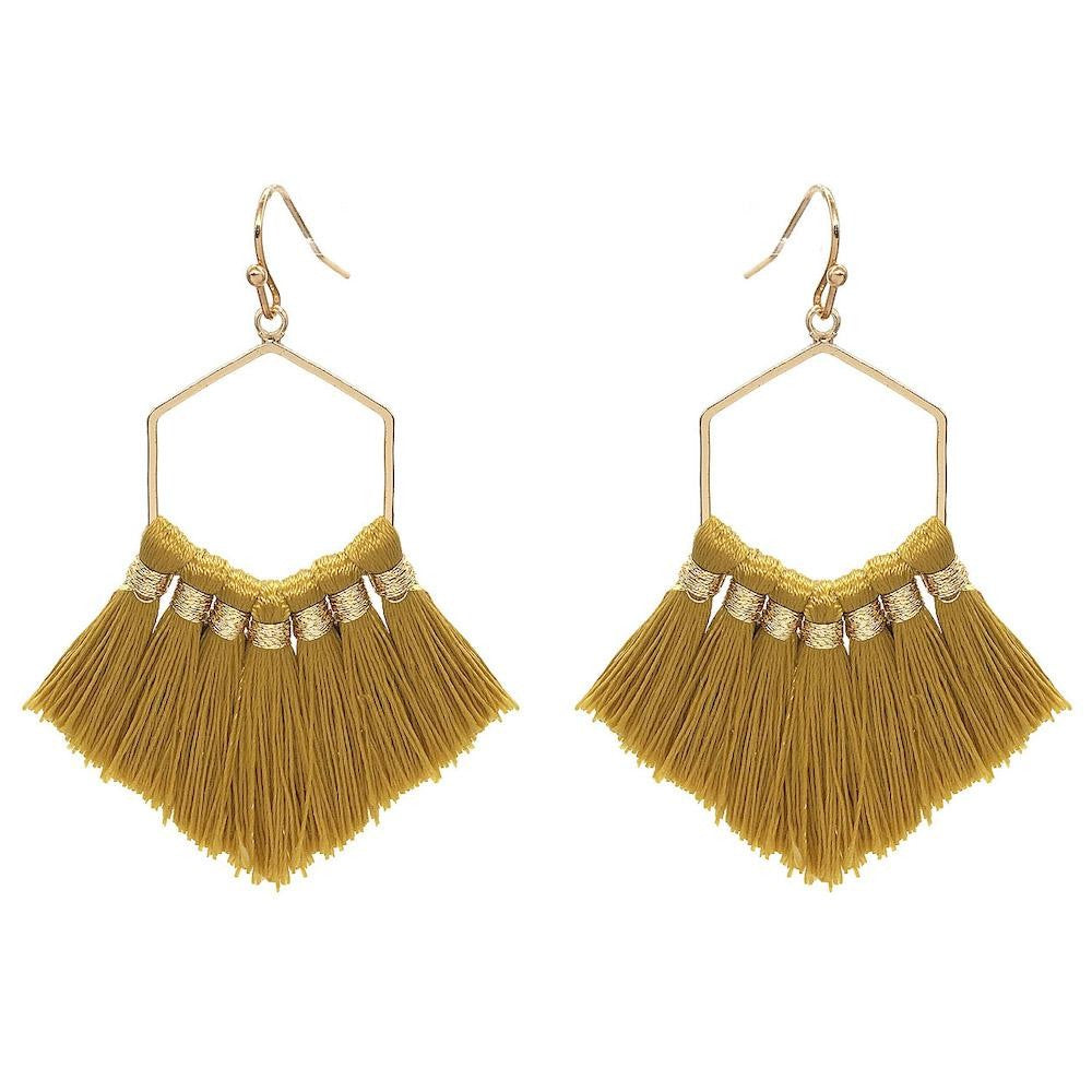 Tassel Hexagon Earrings - Mustard