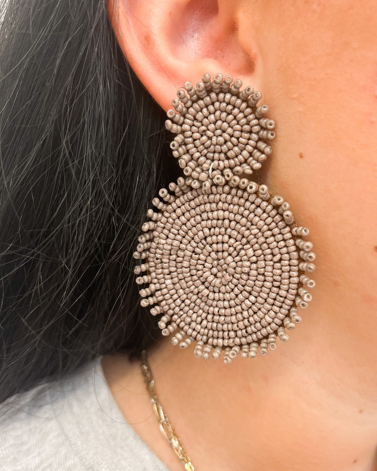 Beaded Circle Earrings - Gray