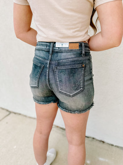 Judy Blue- Black Raw Hem Shorts