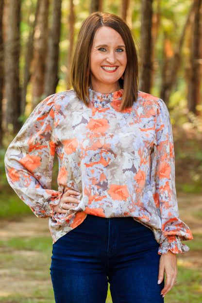 Corrine Floral Top - Coral