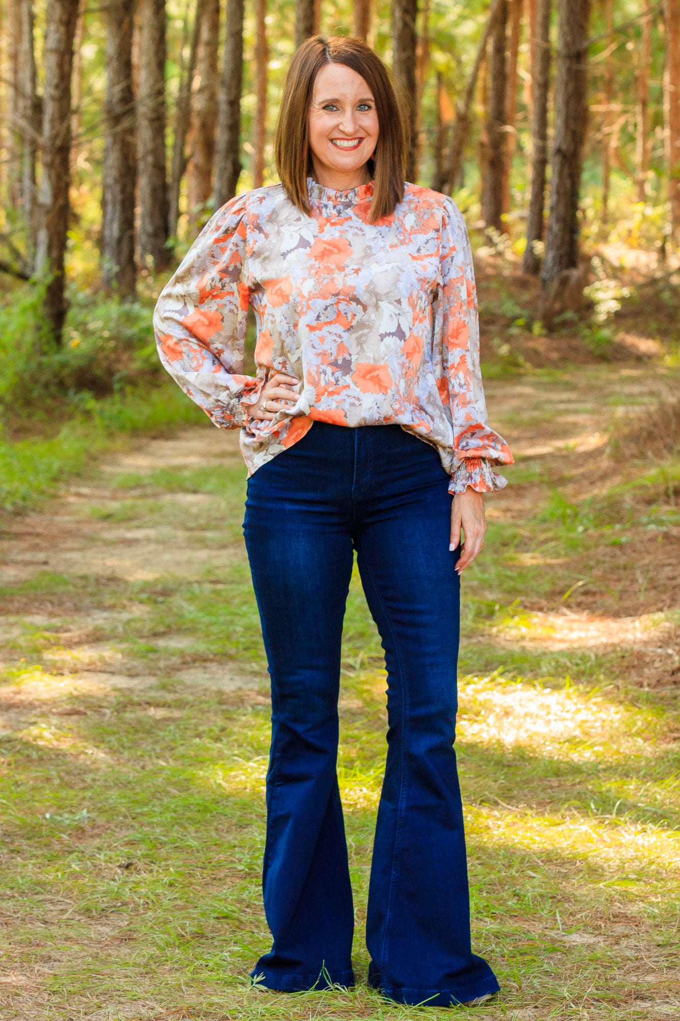 Corrine Floral Top - Coral