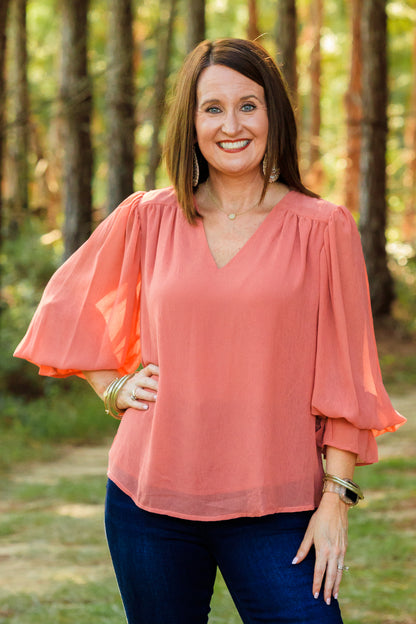 Camilla Long Sleeve Top - Terra Cotta