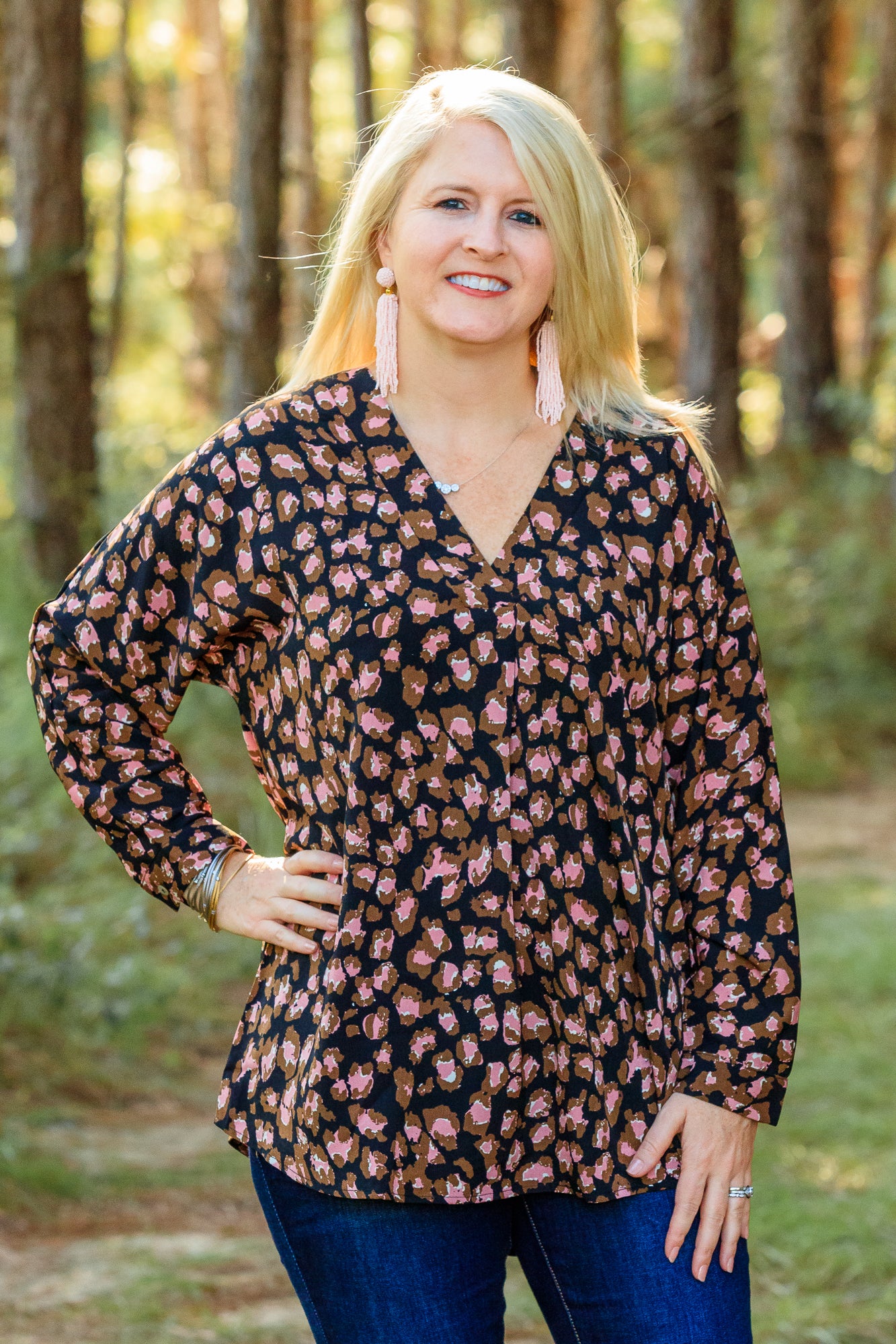 Taryn Leopard Print Top - Dusty Pink Mix