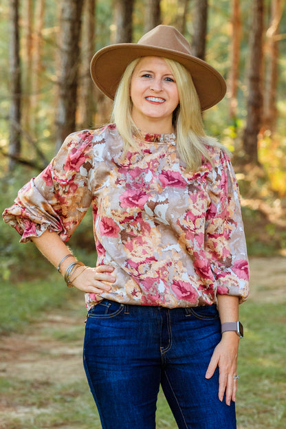 Corrine Floral Top - Marsala