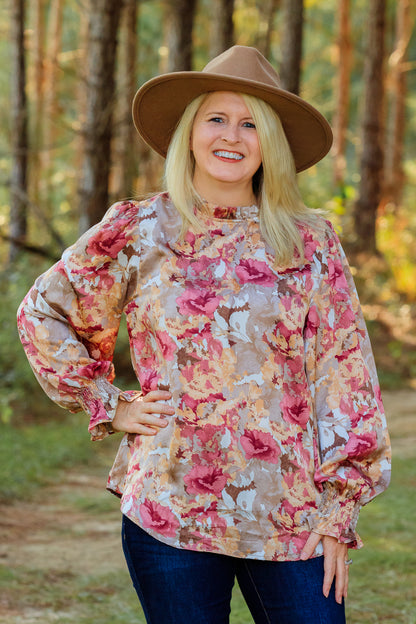 Corrine Floral Top - Marsala