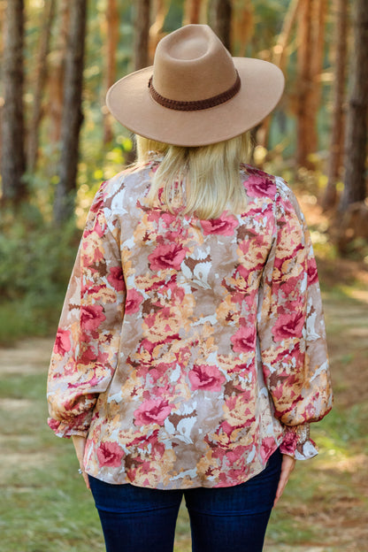 Corrine Floral Top - Marsala