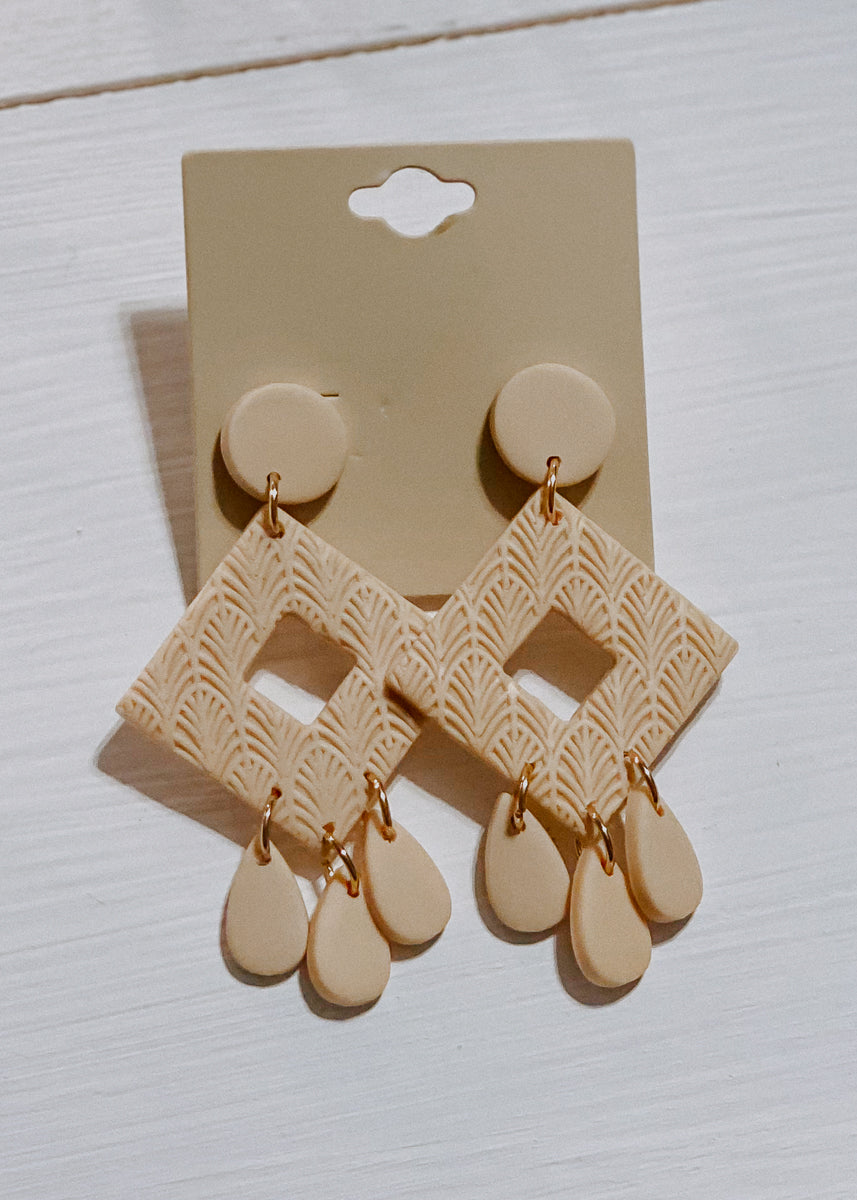 Polymer Clay Drop Earrings - Natural
