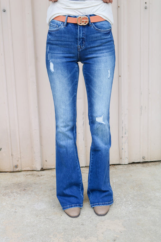Bella High Rise Distressed Flare Jeans