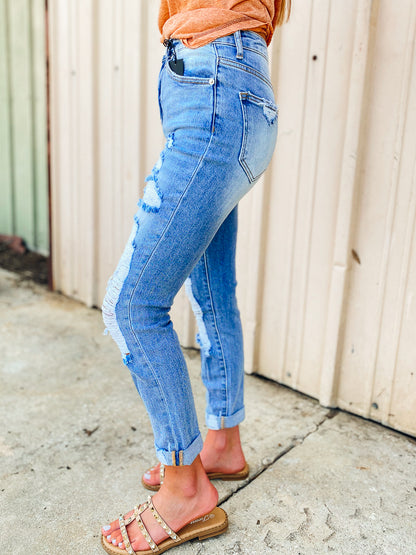 Drew Distressed Roll Up Cuff Skinny - Relax Fit Light Wash