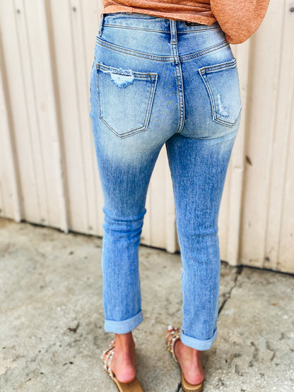 Drew Distressed Roll Up Cuff Skinny - Relax Fit Light Wash