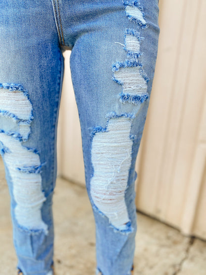 Drew Distressed Roll Up Cuff Skinny - Relax Fit Light Wash