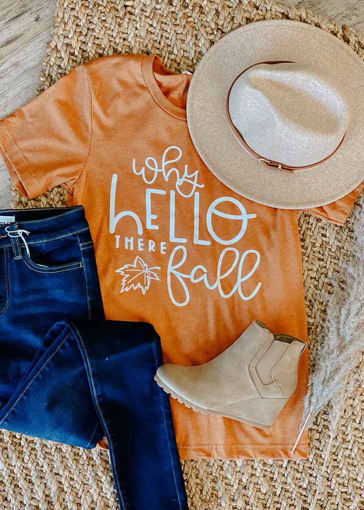 Hello, Fall Graphic Tee - Heathered Autumn