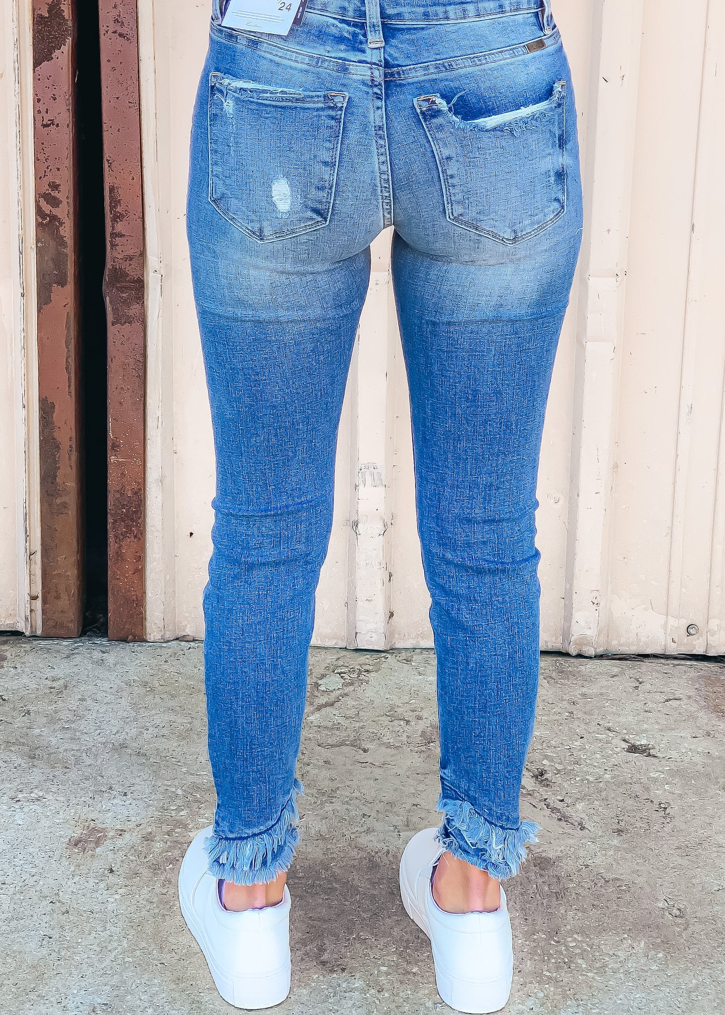 KanCan:: Mid Rise Hem Detail Ankle Skinny - Medium Wash