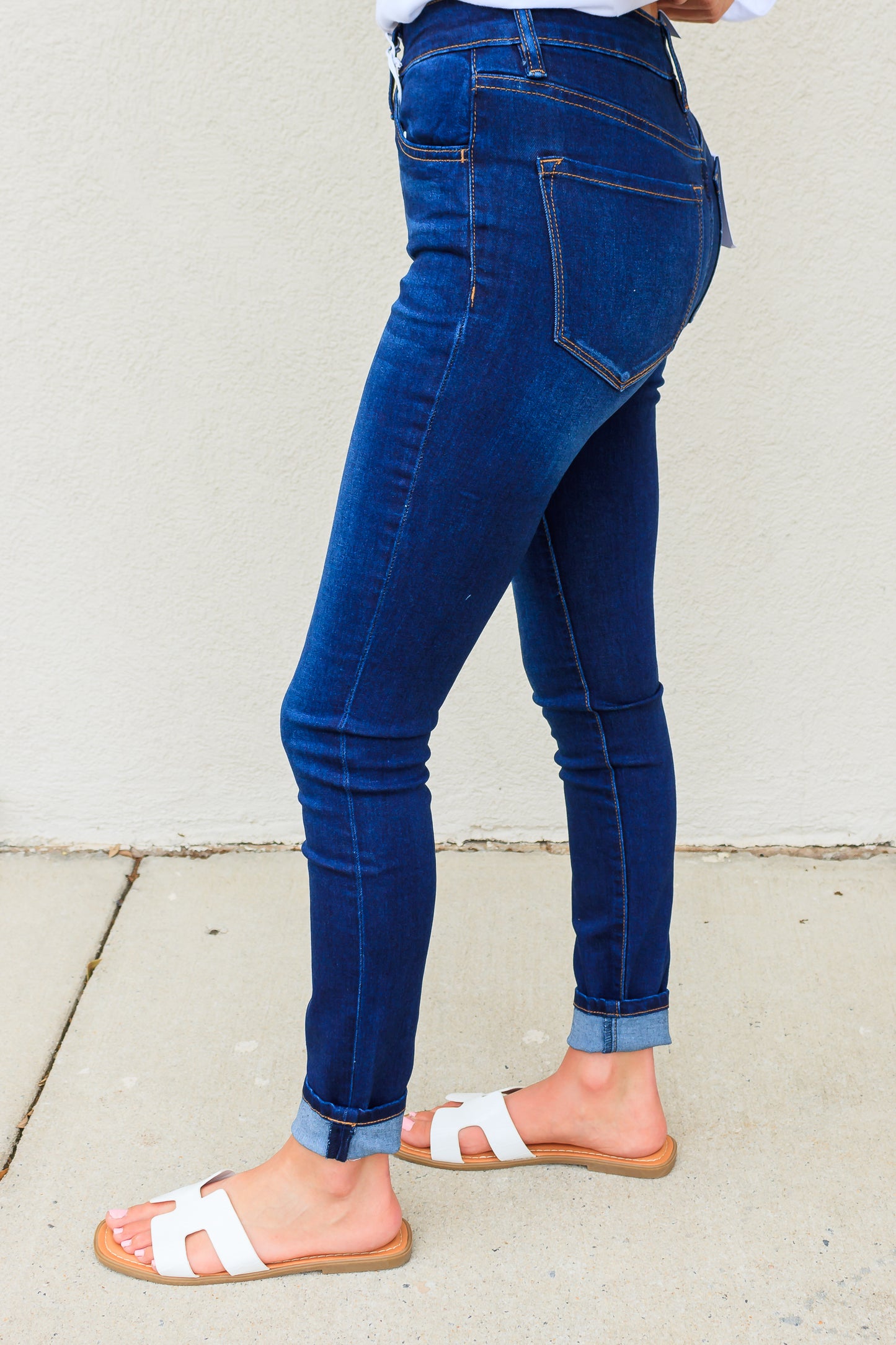 Amber Mid Rise Skinny Jean - Dark Blue Wash