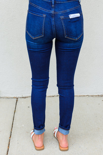 Amber Mid Rise Skinny Jean - Dark Blue Wash