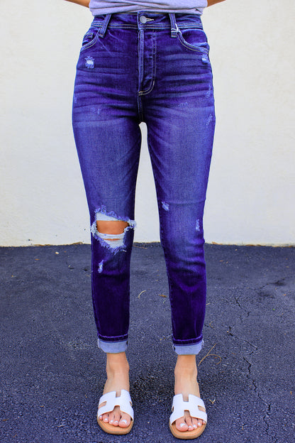 Dakota Distressed High Rise Mom Jean