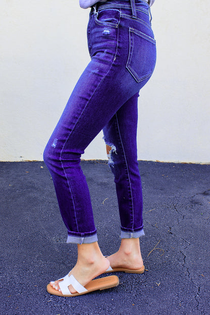 Dakota Distressed High Rise Mom Jean