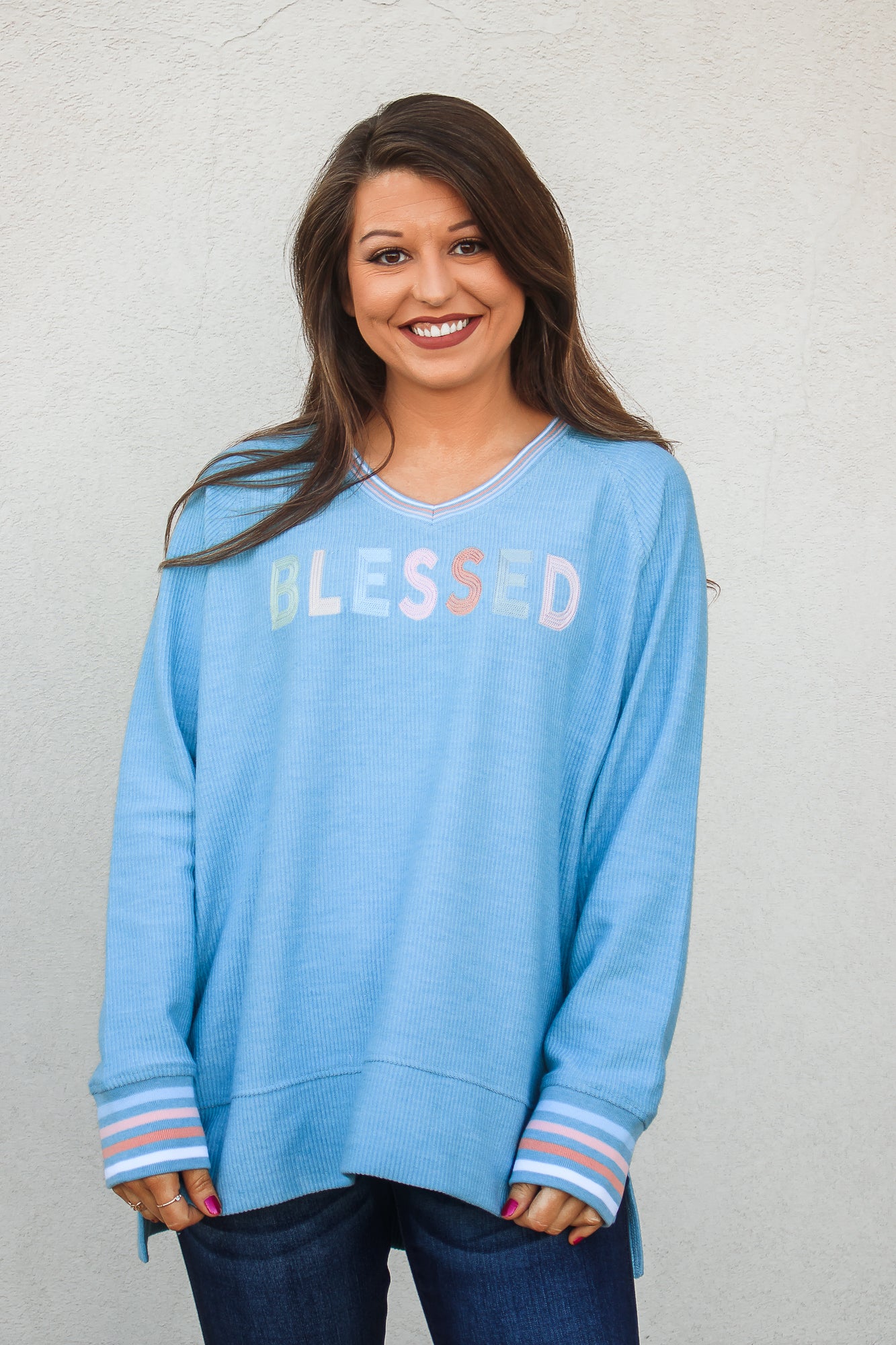 JadelynnBrooke: Blessed Corded Sweatershirt - Slate Blue