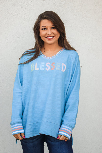 JadelynnBrooke: Blessed Corded Sweatershirt - Slate Blue