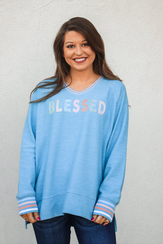 JadelynnBrooke: Blessed Corded Sweatershirt - Slate Blue