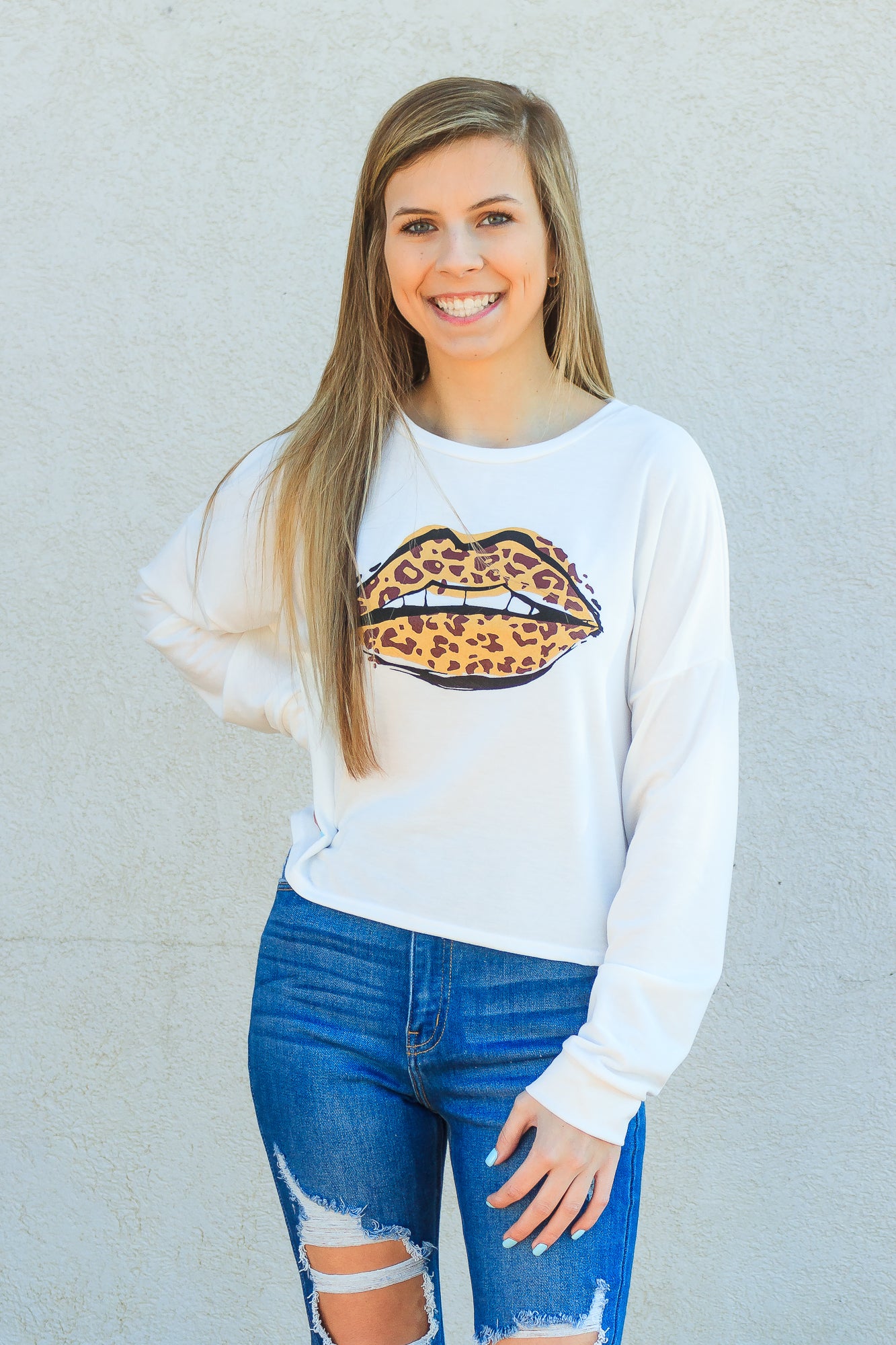 Leopard Lips Long Sleeve Graphic Tee