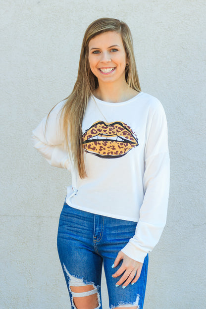 Leopard Lips Long Sleeve Graphic Tee
