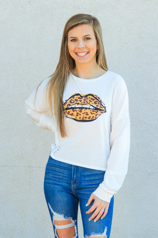 Leopard Lips Long Sleeve Graphic Tee