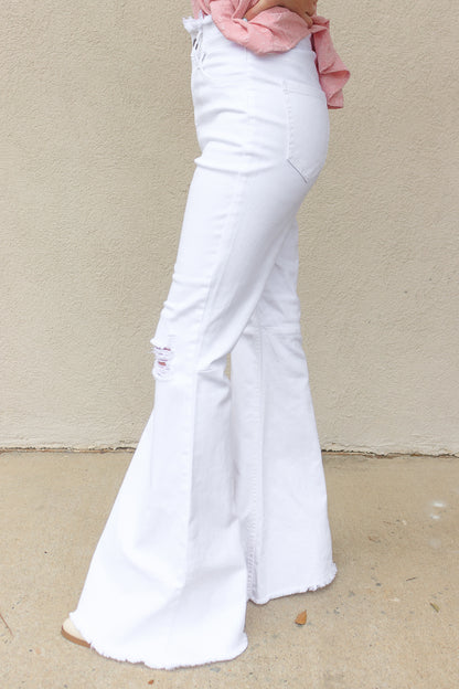 Fallon Distressed Flares - White
