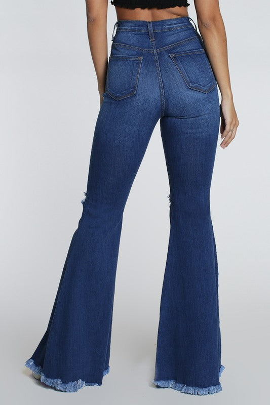 Jackie High Rise Distressed Bell Bottoms - Medium Stone Wash