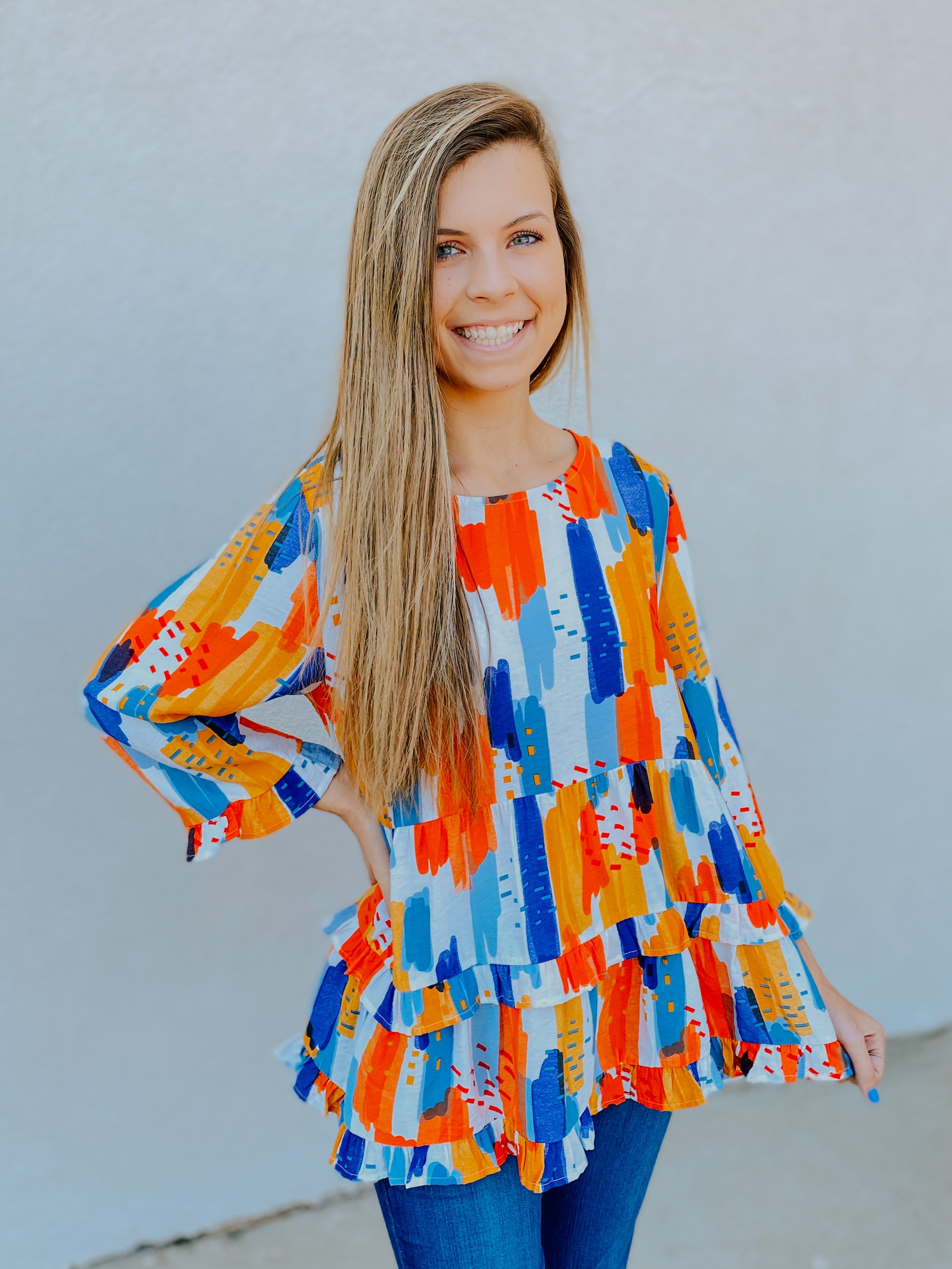 Alisha Top - Orange/Blue Mix