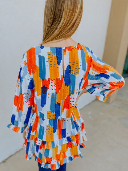 Alisha Top - Orange/Blue Mix