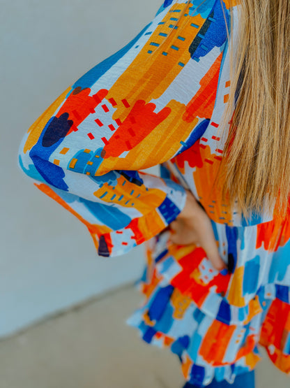 Alisha Top - Orange/Blue Mix